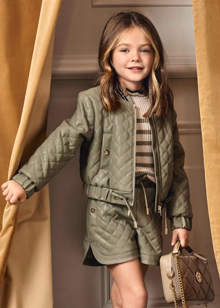 Quilted Faux Leather Jacket in Bay Leaf