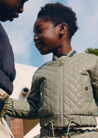 Quilted Faux Leather Jacket in Bay Leaf