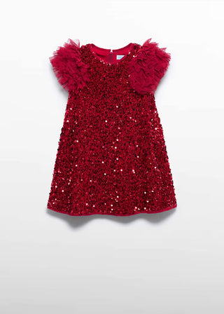 Sequin and Velvet with Tulle Sleeves Dress