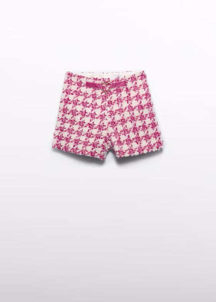 Girls Pink Houndstooth Shorts