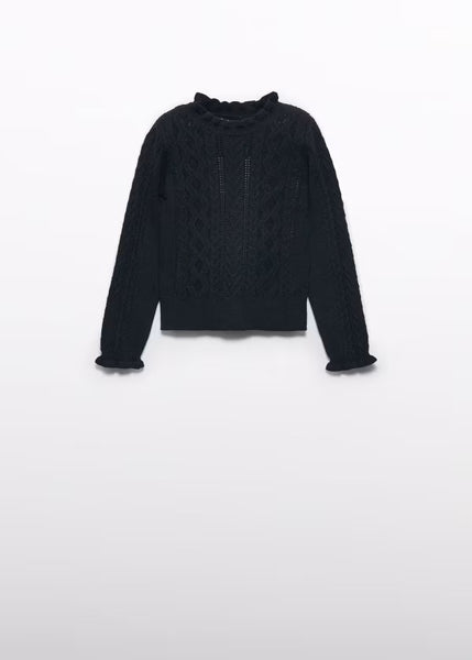 Girls Black Mock Neck Knitted Sweater