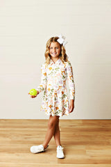 Bow Long Sleeve Collar Tennis Dress