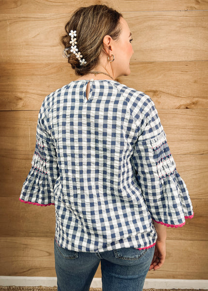 Reese navy checkered top