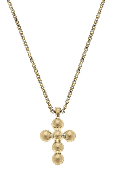 Iris Cross Necklace in Worn Gold