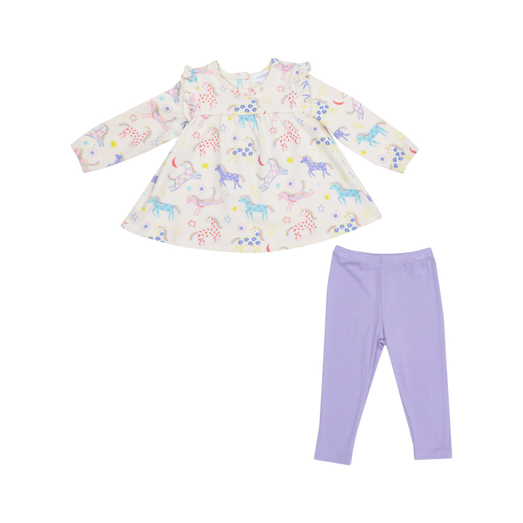 French Terry Fun Unicorns Ruffle Top Tunic and Rib Legging