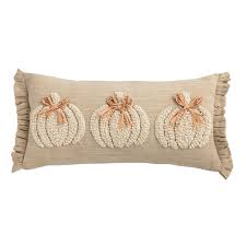 Lumbar White Embroidered Pumpkin Pillow