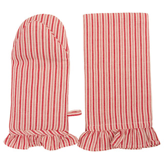 Red Stripe Oven Mitt & Tea Towel