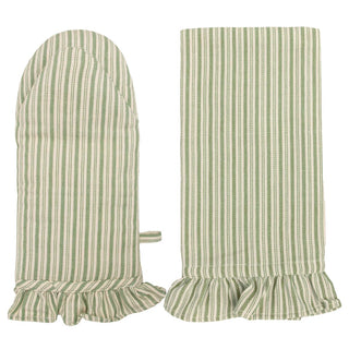 Green Stripe Oven Mitt & Tea Towel