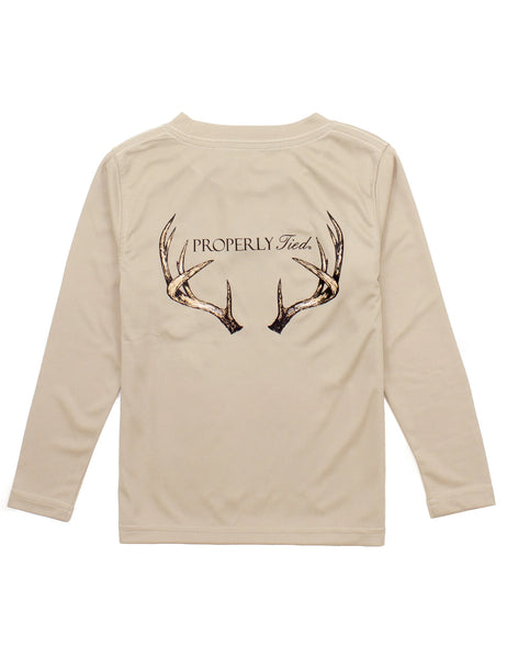 Boys Sand Vintage Antler Performance Long Sleeve Tee