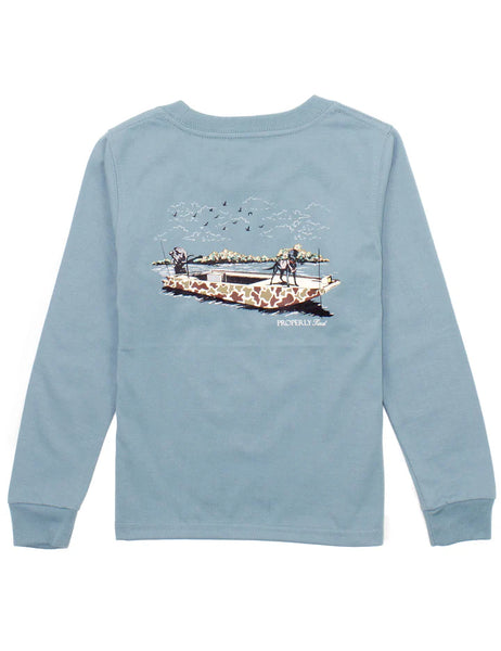 Boys Steel Blue Boat Ride Long Sleeve Tee