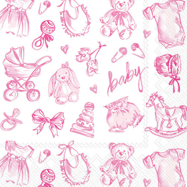 Cocktail Napkin Pink Toile