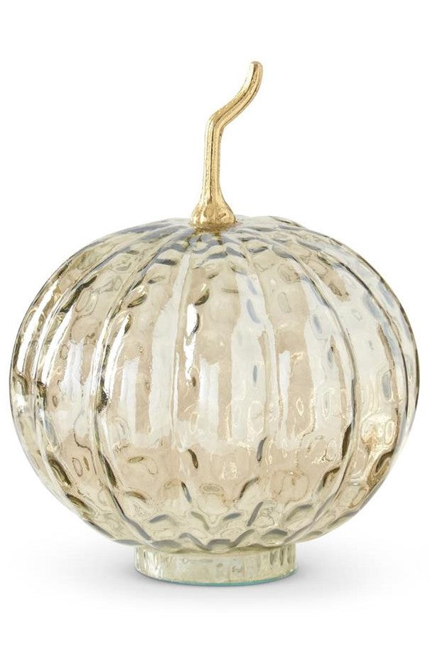 Large Wavy Glass Pumpkin w/Metal Stem