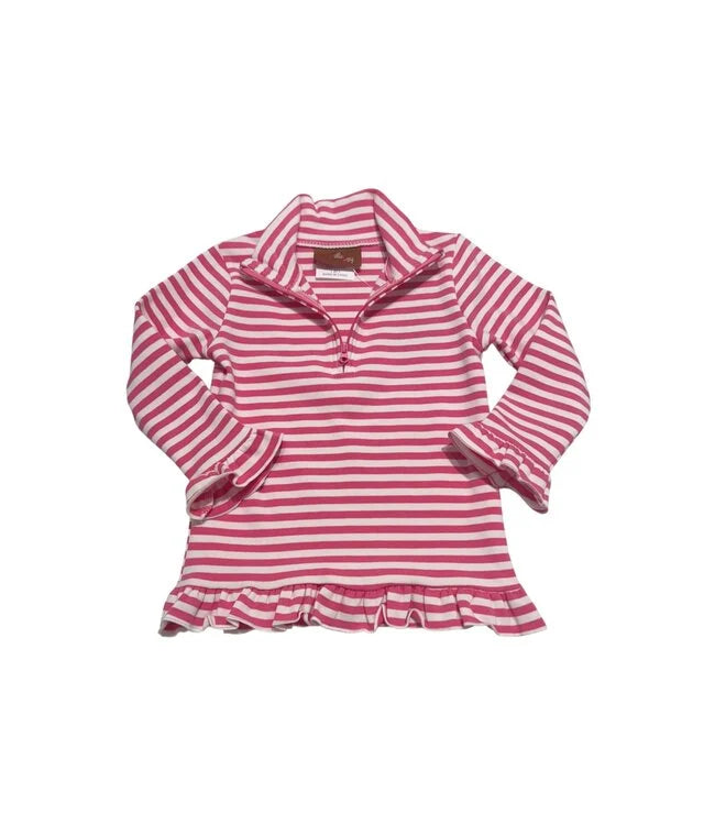 Ellie Pink Stripe 1/4 Zip Ruffle Pullover