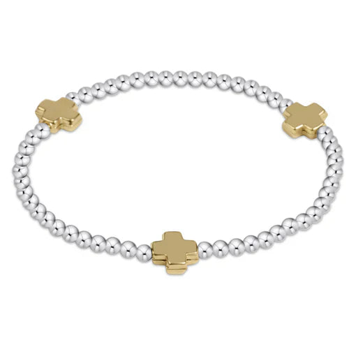 Signature Cross Sterling Mixed Metal 3mm Bracelet-Gold