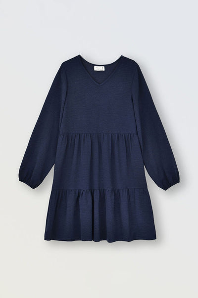 Girls Navy Blue Multi-Ruffle Flared Dress