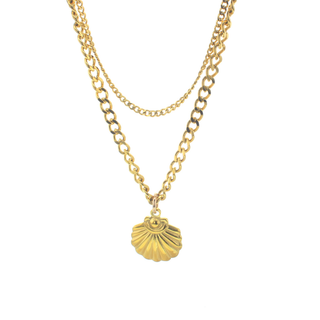 Piper Gold Waterproof Layered Necklace sea shell charm