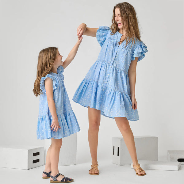 Harper Dress - Blue Dewdrop Block Print