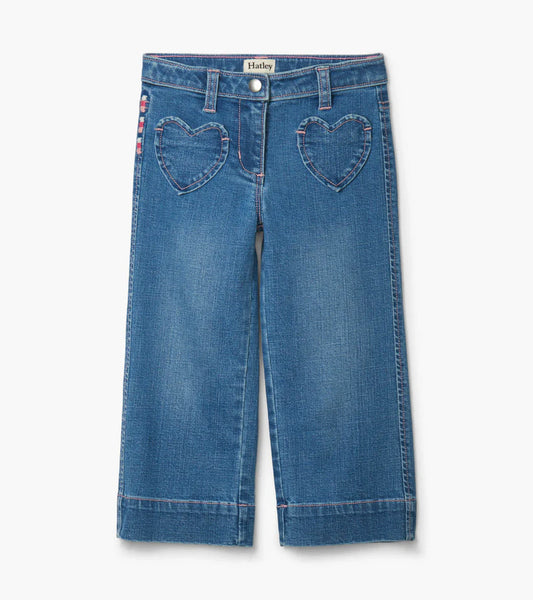 Girls Stretch Denim Wide Leg Pants