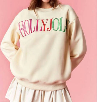 Holly Jolly Embroiderey Letter Sweater Tween