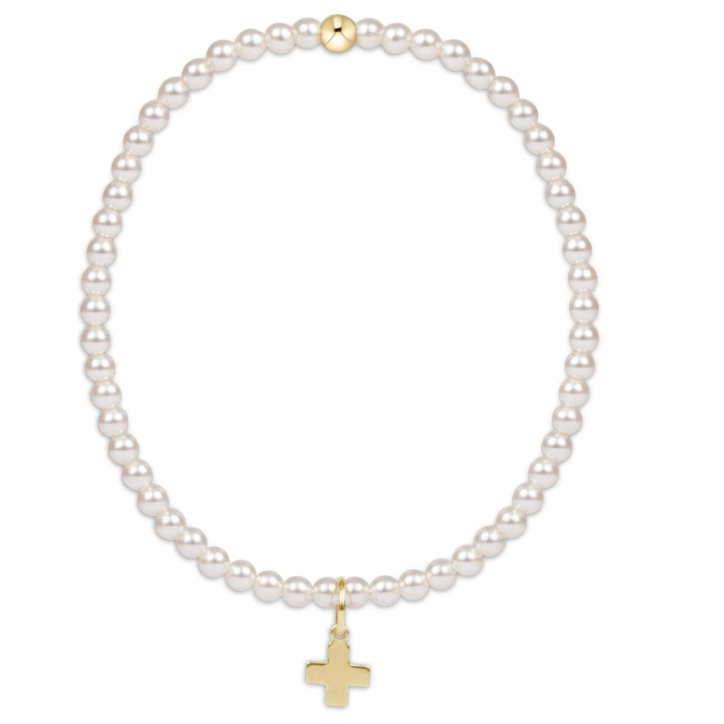 Classic Pearl 3MM Bracelet- Signature Cross Charm