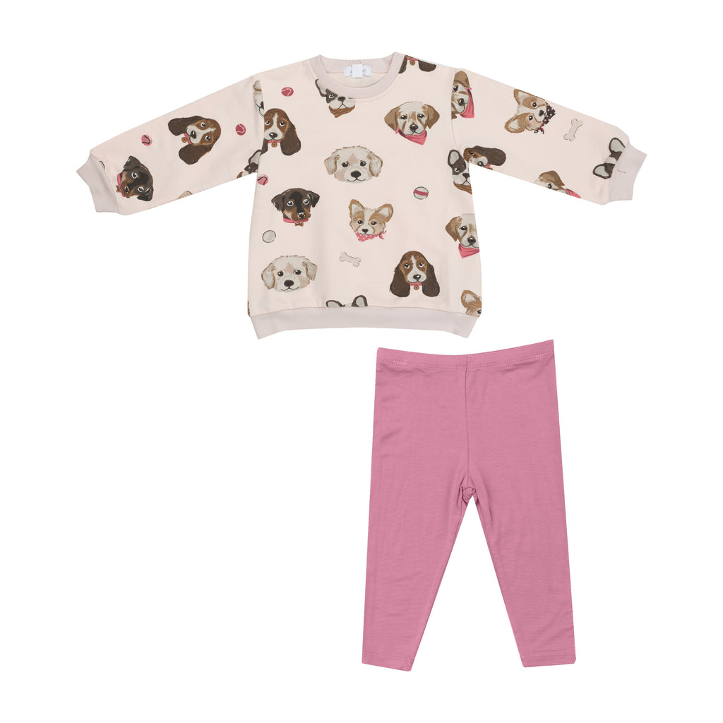 French Terry Pretty Puppy Faces Puffy L/S Oversized Sweatshirt & Legging