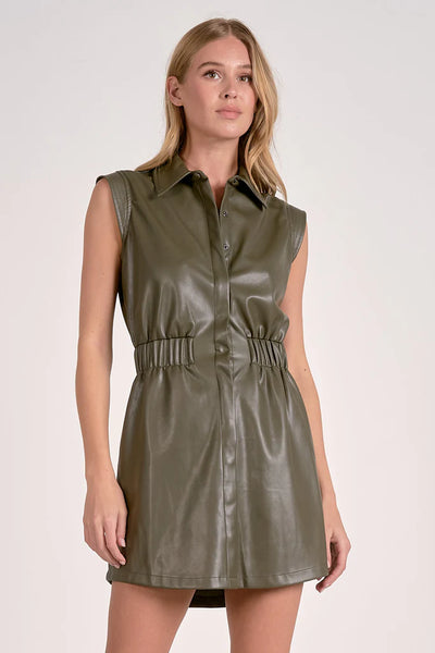 Jordan Faux Leather Dress in Pine