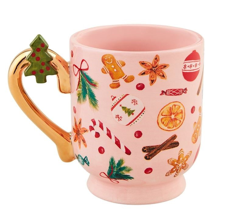 Pink Gingerbread Christmas Pedestal Mug