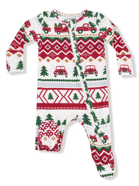 Red Truck Fair Isle 2 Way Zipper Footie