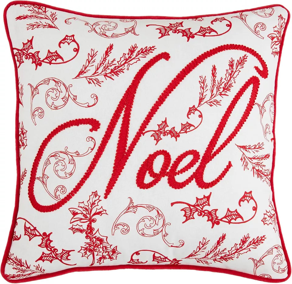 Square Noel Embroidered Pillow