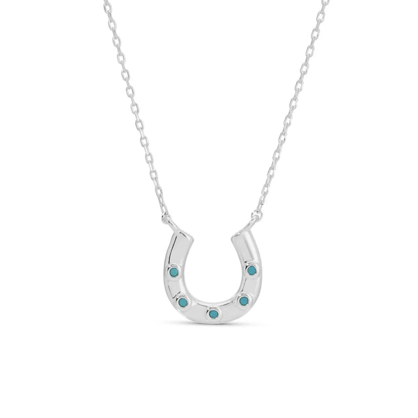 Horseshoe Pendant with Light Blue Accents