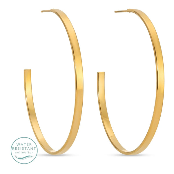 Large Gold Water Resistant Flat Hoop Earrings