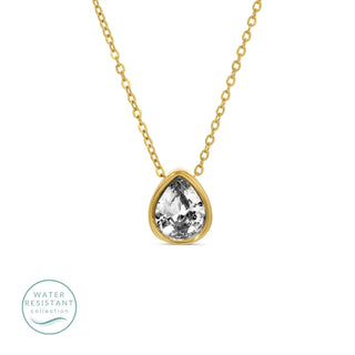 Large CZ Teardrop Pendant Necklace - Water Resistant