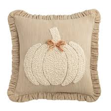 Square White Embroidered Pumpkin Pillow
