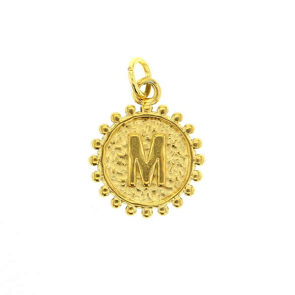 Milgrain Medallion Gold Letter Charm