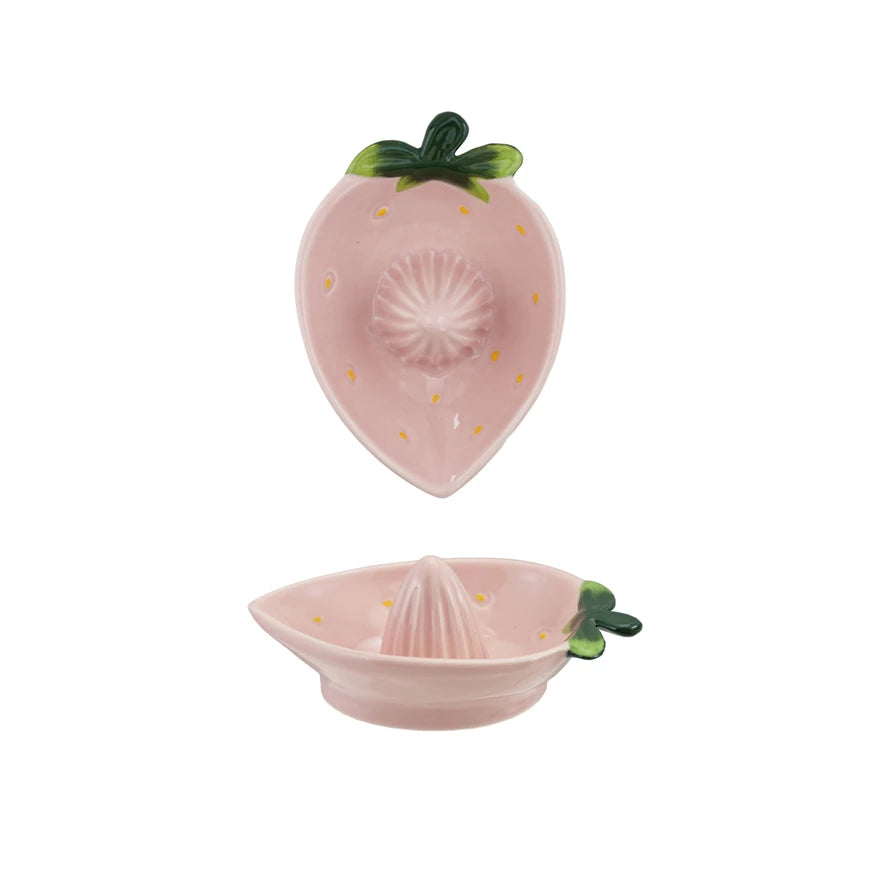 Painted Stoneware Strawberry Shaped Juicer