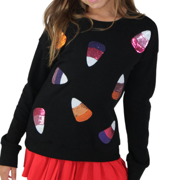 Black Candy Corn Sequin Sweatshirt