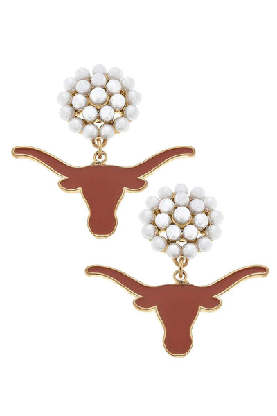 Texas Longhorns Pearl Cluster Enamel Drop Earrings