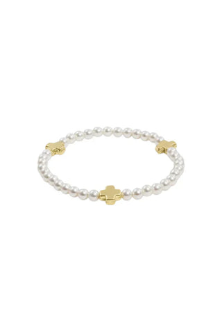Signature Cross  Pearl Pattern 4mm Bead Bracelet - Gold