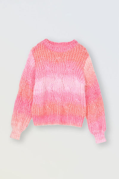 Girls Pink Twisted Striped Tie-Dye Sweater