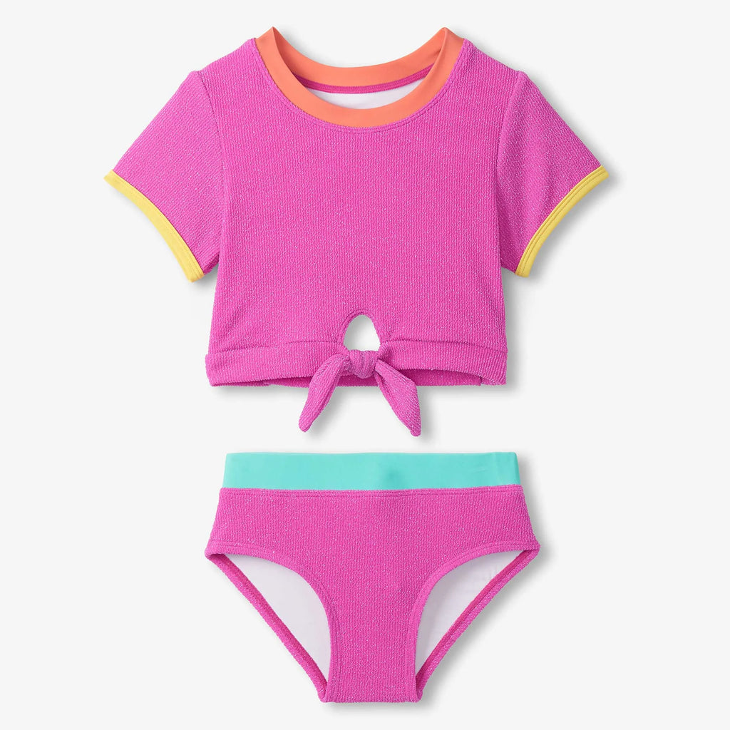 Rose Violet Short Sleeve Tankini 2-Pc Set