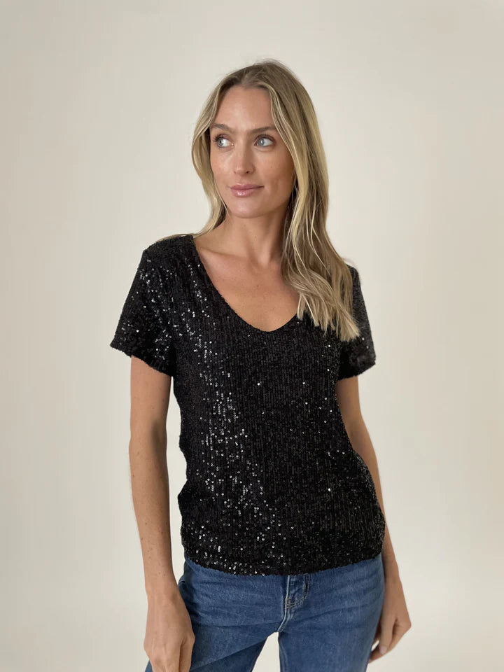 Anna Sequin Scoop Neck Top