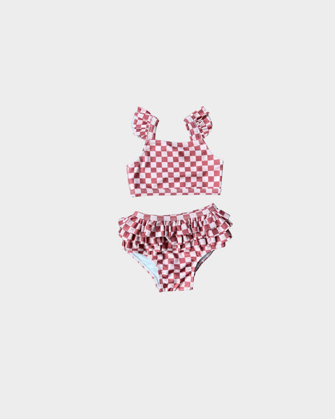 Girls Two Piece Swim- Strawberry Checkered