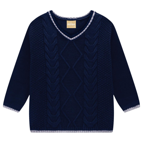 Boys Navy Blue V-Neck Sweater