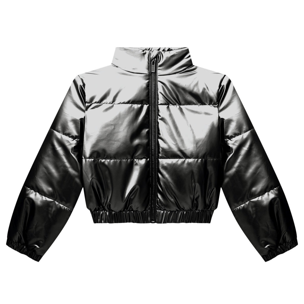 Girls Black Cropped Puffer Jacket