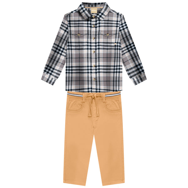 Boys Plaid Dress Shirt & Pant Set