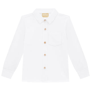 Boys White Button Up Long Sleeve Shirt