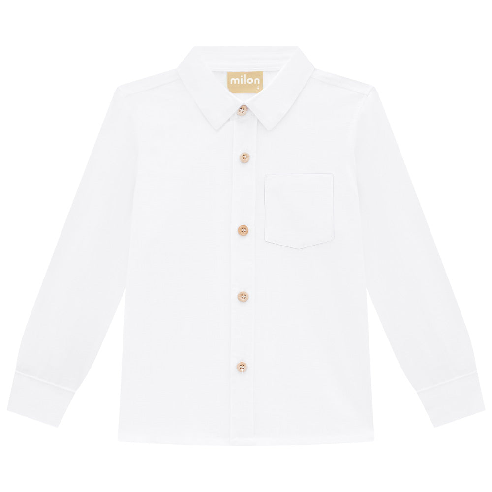 Boys White Button Up Long Sleeve Shirt