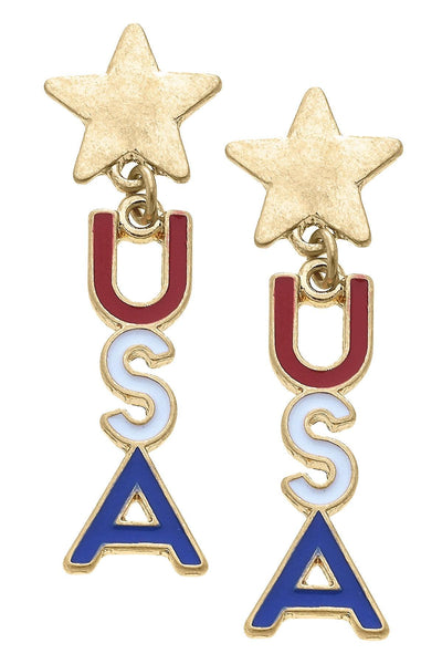 USA Star Enameled Earrings in RWB