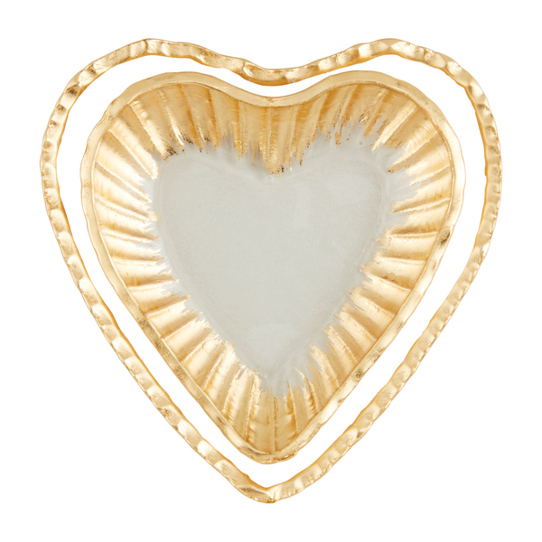 Glass Heart Tidbit Tray Set