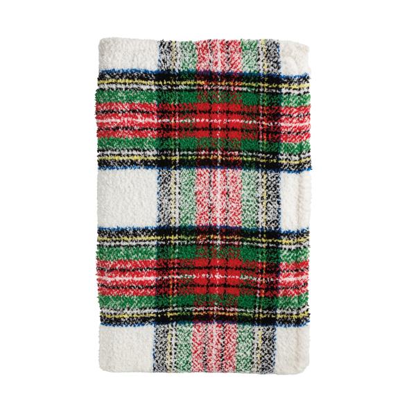 White Tartan Chenille Blanket